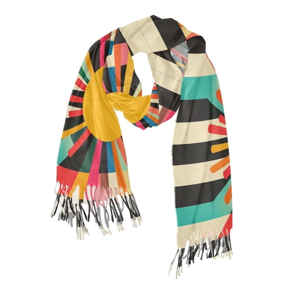 FORMRS Womens Scarf Winter Soft Long Big Warm Shawls Wrap Tassel Scarves, Geometric Sun