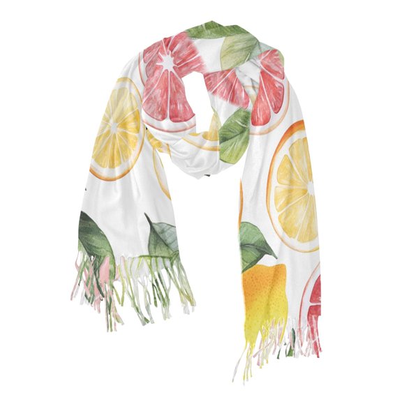 FORMRS Womens Scarf Winter Soft Long Big Warm Shawls Wrap Tassel Scarves, Grapefruit Slices