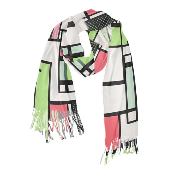 FORMRS Womens Scarf Winter Soft Long Big Warm Shawls Wrap Tassel Scarves, Green Abstract Geometric