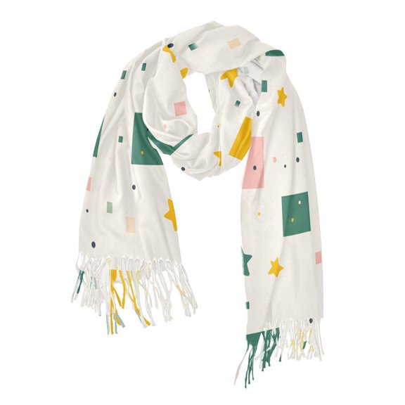FORMRS Womens Scarf Winter Soft Long Big Warm Shawls Wrap Tassel Scarves, Green Abstract Pattern