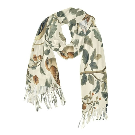 FORMRS Womens Scarf Winter Soft Long Big Warm Shawls Wrap Tassel Scarves, Green Birds