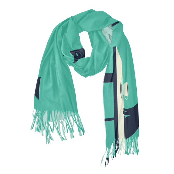 FORMRS Womens Scarf Winter Soft Long Big Warm Shawls Wrap Tassel Scarves, Green Cat
