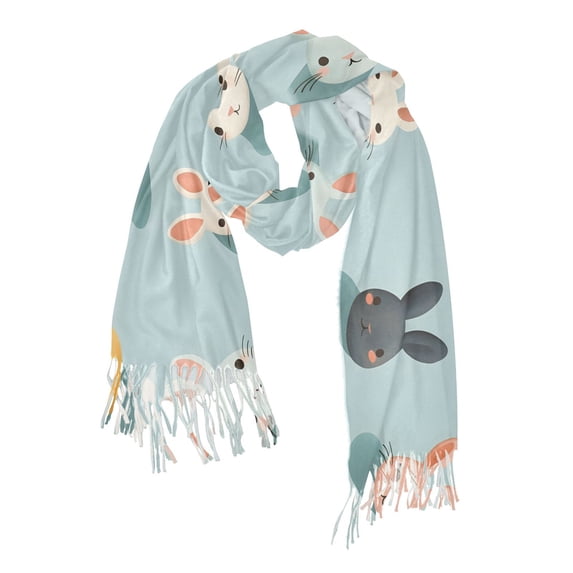 FORMRS Womens Scarf Winter Soft Long Big Warm Shawls Wrap Tassel Scarves, Green Cute Rabbits