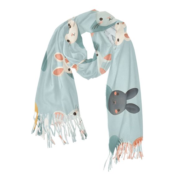 FORMRS Womens Scarf Winter Soft Long Big Warm Shawls Wrap Tassel Scarves, Green Cute Rabbits