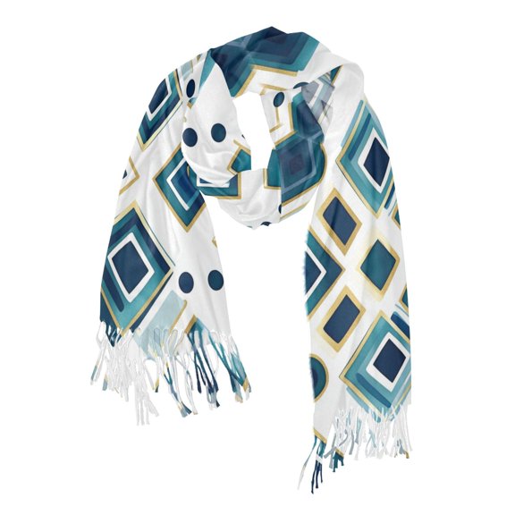 FORMRS Womens Scarf Winter Soft Long Big Warm Shawls Wrap Tassel Scarves, Green Geometric Pattern