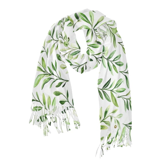 FORMRS Womens Scarf Winter Soft Long Big Warm Shawls Wrap Tassel Scarves, Green Leafy Pattern