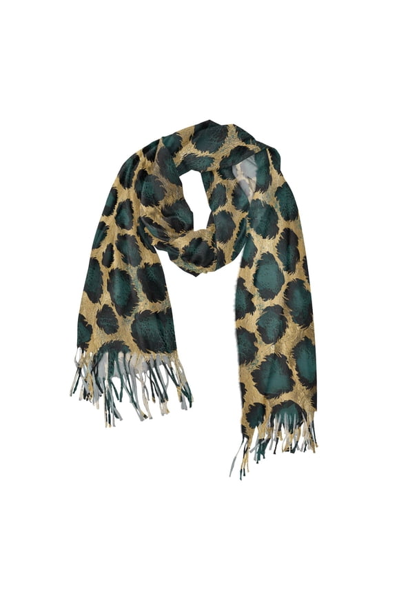 Womens Scarf Winter Soft Long Big Warm Shawls Wrap Tassel Scarves, Green Leopard Pattern