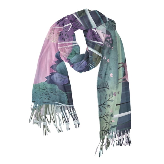 FORMRS Womens Scarf Winter Soft Long Big Warm Shawls Wrap Tassel Scarves, Green Night Deer