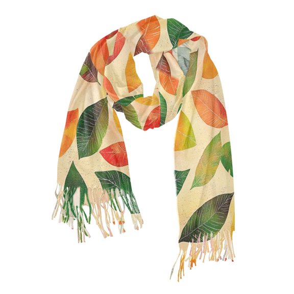 FORMRS Womens Scarf Winter Soft Long Big Warm Shawls Wrap Tassel Scarves, Green Retro Autumn Leaves