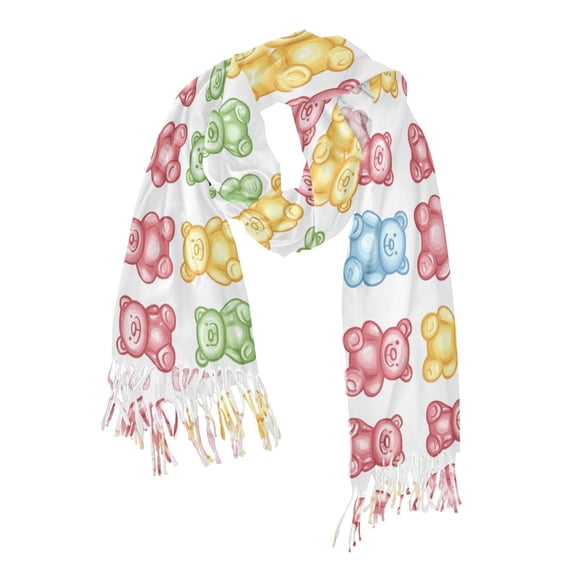 FORMRS Womens Scarf Winter Soft Long Big Warm Shawls Wrap Tassel Scarves, Gummy Bear Pattern
