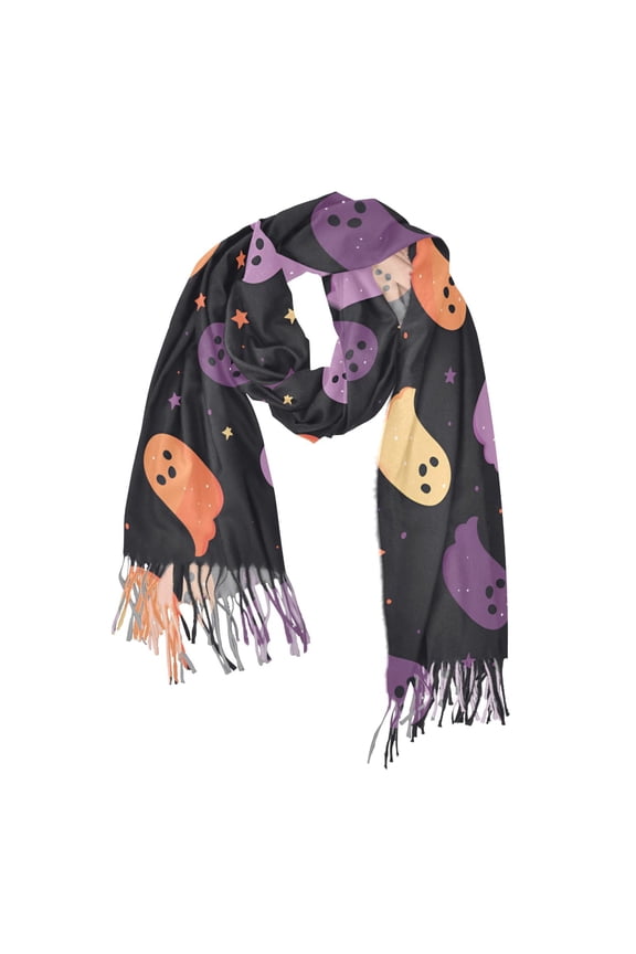 Womens Scarf Winter Soft Long Big Warm Shawls Wrap Tassel Scarves, Halloween Purple Ghosts