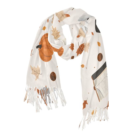 FORMRS Womens Scarf Winter Soft Long Big Warm Shawls Wrap Tassel Scarves, Hand Drawn Pumpkin