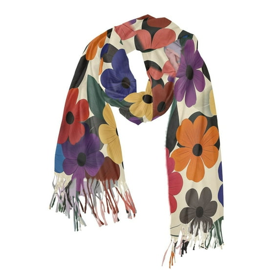 FORMRS Womens Scarf Winter Soft Long Big Warm Shawls Wrap Tassel Scarves, Large Colorful Flowers Pattern