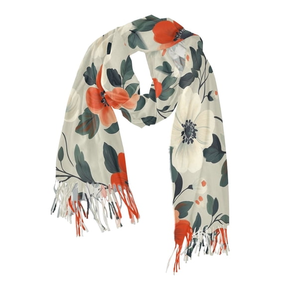 FORMRS Womens Scarf Winter Soft Long Big Warm Shawls Wrap Tassel Scarves, Large Red Floral Pattern
