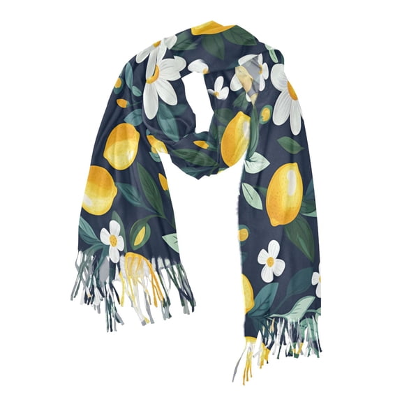 FORMRS Womens Scarf Winter Soft Long Big Warm Shawls Wrap Tassel Scarves, Lemon Flowers