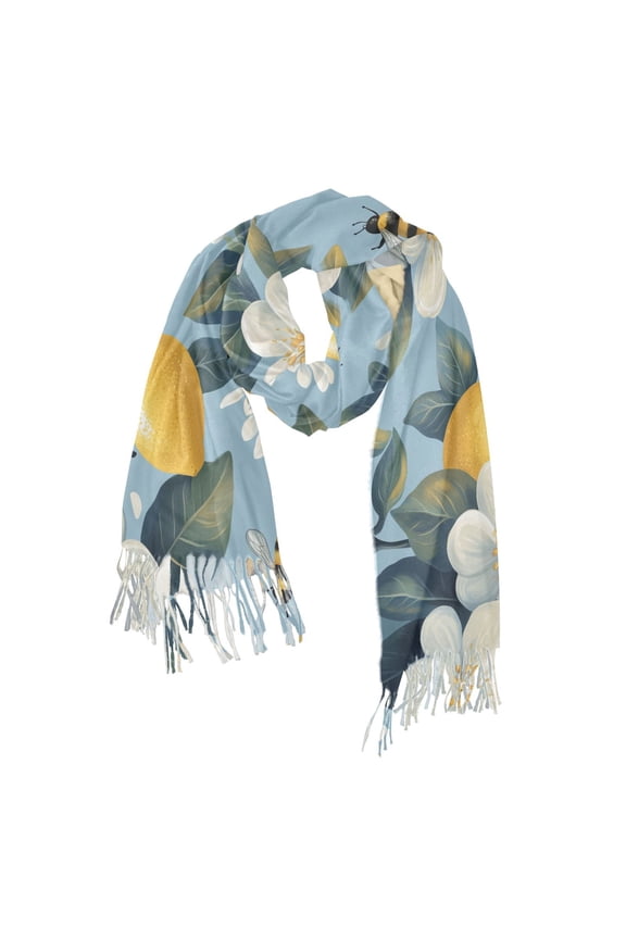 Womens Scarf Winter Soft Long Big Warm Shawls Wrap Tassel Scarves, Lemon Pattern
