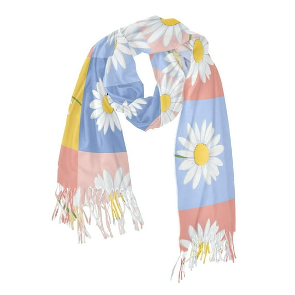 FORMRS Womens Scarf Winter Soft Long Big Warm Shawls Wrap Tassel Scarves, Light Blue Daisy