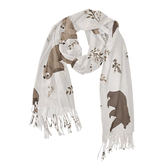 FORMRS Womens Scarf Winter Soft Long Big Warm Shawls Wrap Tassel Scarves, Light Gray Bears