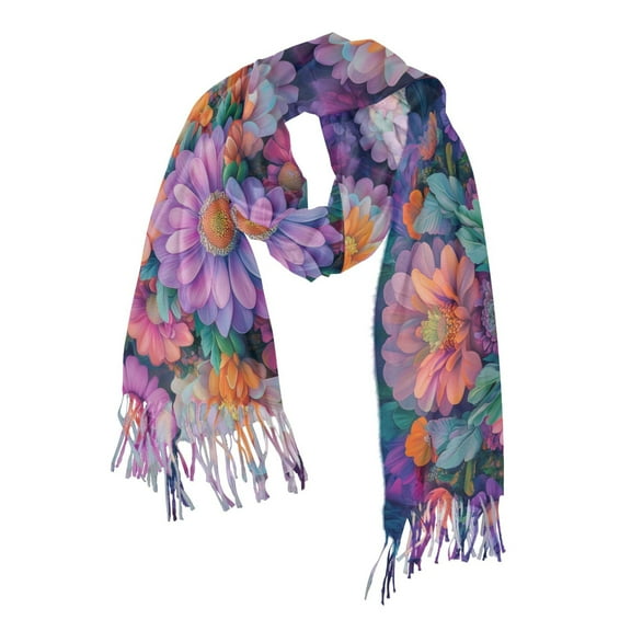FORMRS Womens Scarf Winter Soft Long Big Warm Shawls Wrap Tassel Scarves, Light Purple Flowers