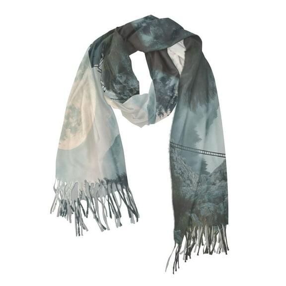 FORMRS Womens Scarf Winter Soft Long Big Warm Shawls Wrap Tassel Scarves, Moon and House