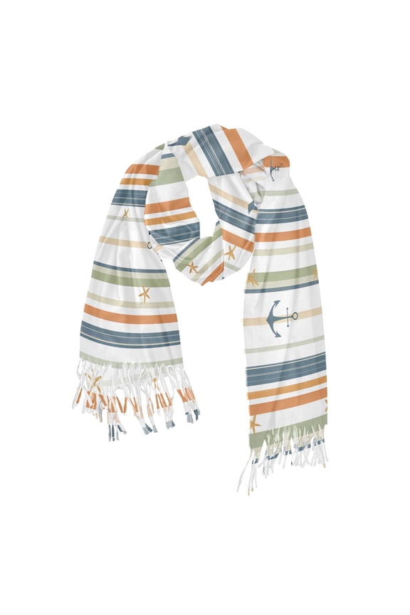 Womens Scarf Winter Soft Long Big Warm Shawls Wrap Tassel Scarves, Nautical Pattern