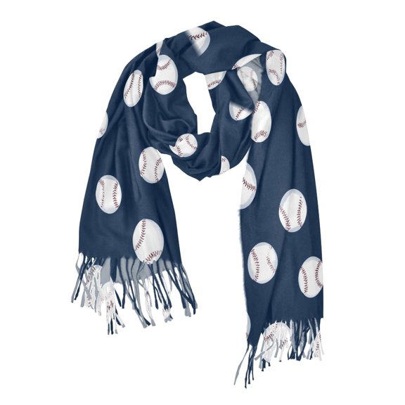 FORMRS Womens Scarf Winter Soft Long Big Warm Shawls Wrap Tassel Scarves, Navy Blue Baseball Pattern