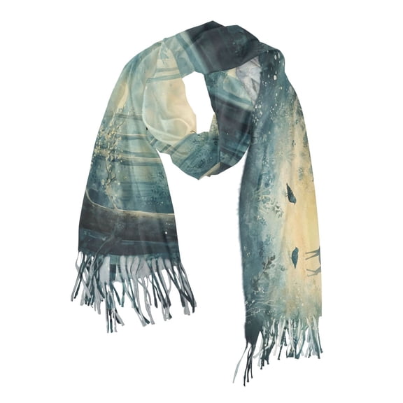 FORMRS Womens Scarf Winter Soft Long Big Warm Shawls Wrap Tassel Scarves, Night Forest Scene