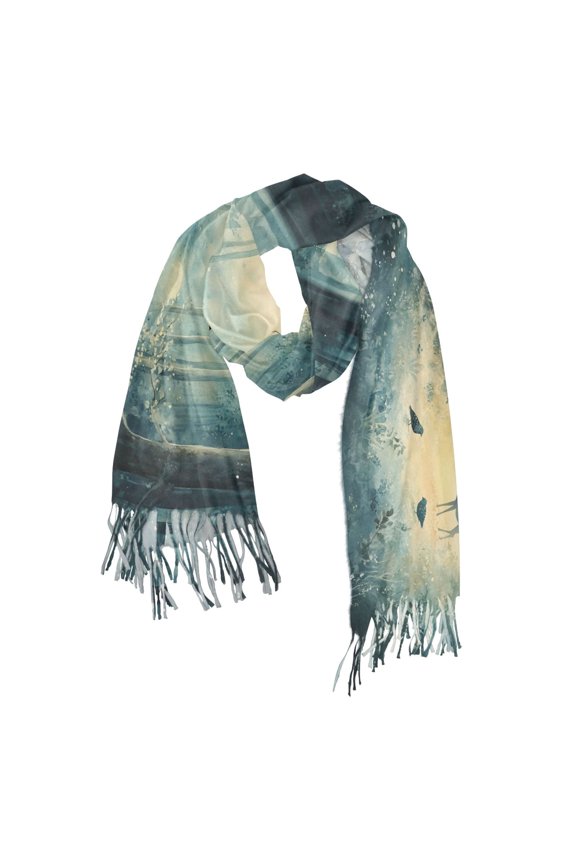 Womens Scarf Winter Soft Long Big Warm Shawls Wrap Tassel Scarves, Night Forest Scene