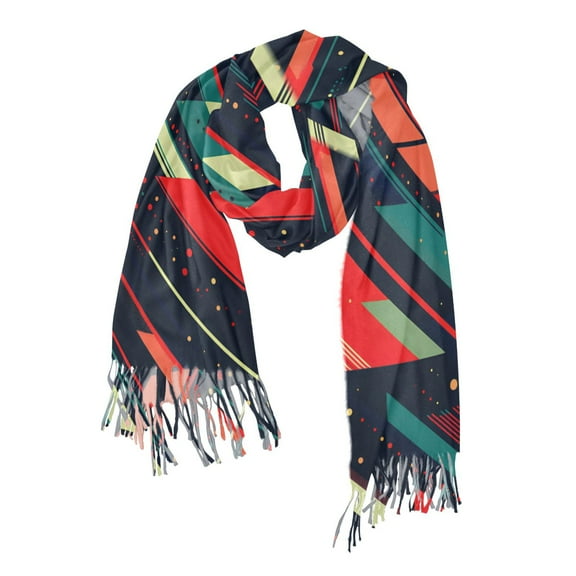 FORMRS Womens Scarf Winter Soft Long Big Warm Shawls Wrap Tassel Scarves, Orange Abstract Lines
