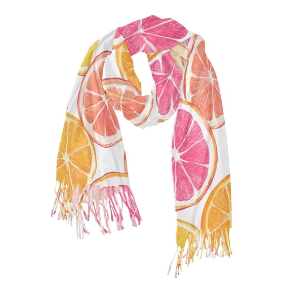 FORMRS Womens Scarf Winter Soft Long Big Warm Shawls Wrap Tassel Scarves, Orange Grapefruit Slices
