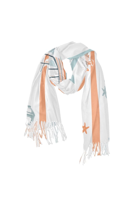 Womens Scarf Winter Soft Long Big Warm Shawls Wrap Tassel Scarves, Orange Nautical Pattern