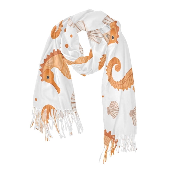 FORMRS Womens Scarf Winter Soft Long Big Warm Shawls Wrap Tassel Scarves, Orange Seahorse