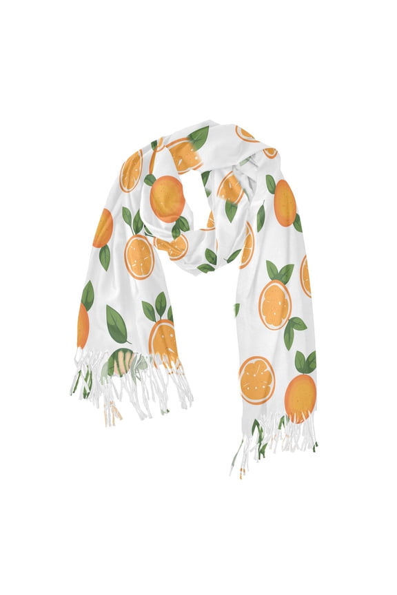 Womens Scarf Winter Soft Long Big Warm Shawls Wrap Tassel Scarves, Orange