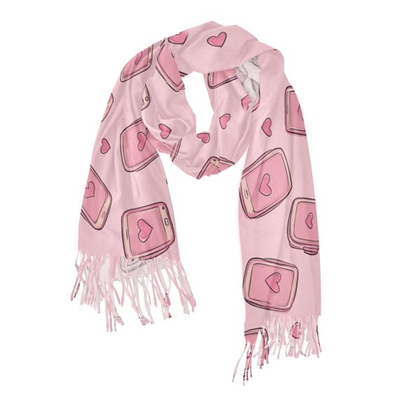 FORMRS Womens Scarf Winter Soft Long Big Warm Shawls Wrap Tassel Scarves, Phones and Hearts