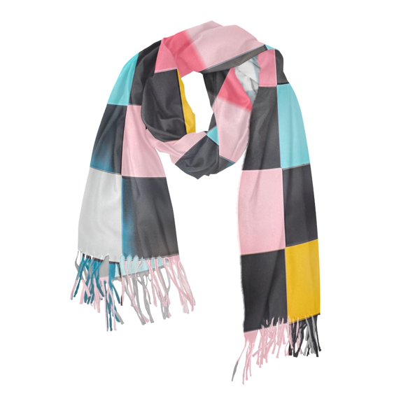 FORMRS Womens Scarf Winter Soft Long Big Warm Shawls Wrap Tassel Scarves, Pink Checkered Pattern