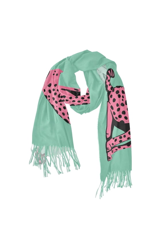 Womens Scarf Winter Soft Long Big Warm Shawls Wrap Tassel Scarves, Pink Cheetah
