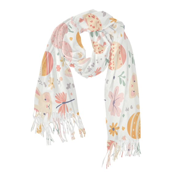FORMRS Womens Scarf Winter Soft Long Big Warm Shawls Wrap Tassel Scarves, Pink Easter Eggs