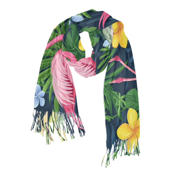 FORMRS Womens Scarf Winter Soft Long Big Warm Shawls Wrap Tassel Scarves, Pink Flamingo Pattern