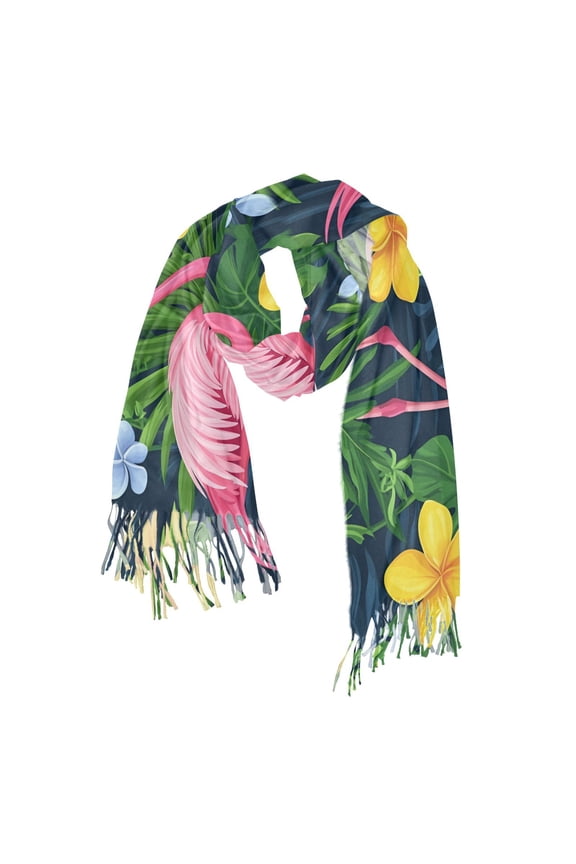 Womens Scarf Winter Soft Long Big Warm Shawls Wrap Tassel Scarves, Pink Flamingo Pattern