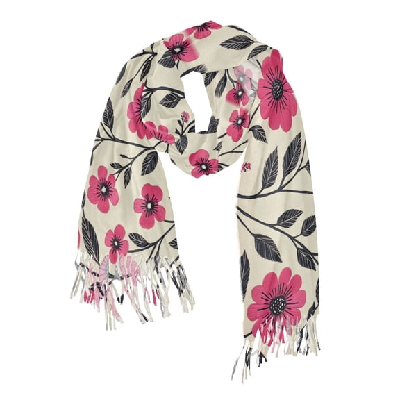 FORMRS Womens Scarf Winter Soft Long Big Warm Shawls Wrap Tassel Scarves, Pink Flowers