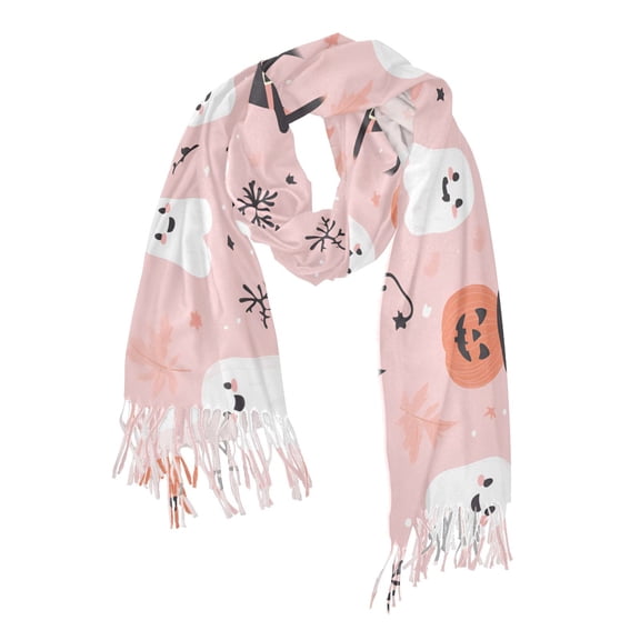FORMRS Womens Scarf Winter Soft Long Big Warm Shawls Wrap Tassel Scarves, Pink Halloween Ghosts