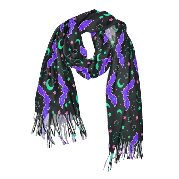 FORMRS Womens Scarf Winter Soft Long Big Warm Shawls Wrap Tassel Scarves, Purple Cartoon Bats Pattern