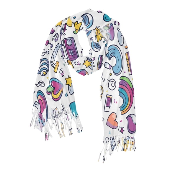 FORMRS Womens Scarf Winter Soft Long Big Warm Shawls Wrap Tassel Scarves, Purple Doodle Pattern