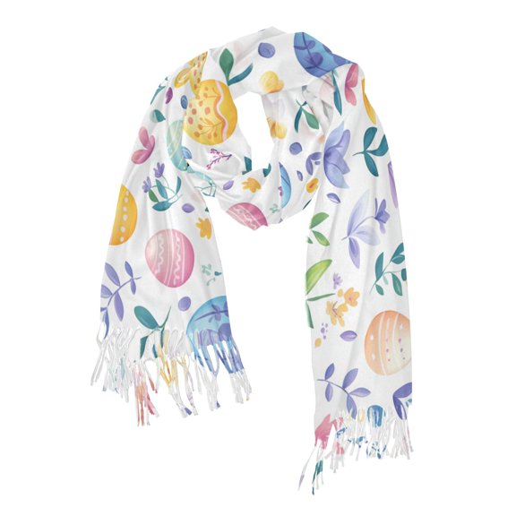 FORMRS Womens Scarf Winter Soft Long Big Warm Shawls Wrap Tassel Scarves, Purple Easter Eggs