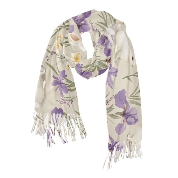 FORMRS Womens Scarf Winter Soft Long Big Warm Shawls Wrap Tassel Scarves, Purple Floral Rabbit