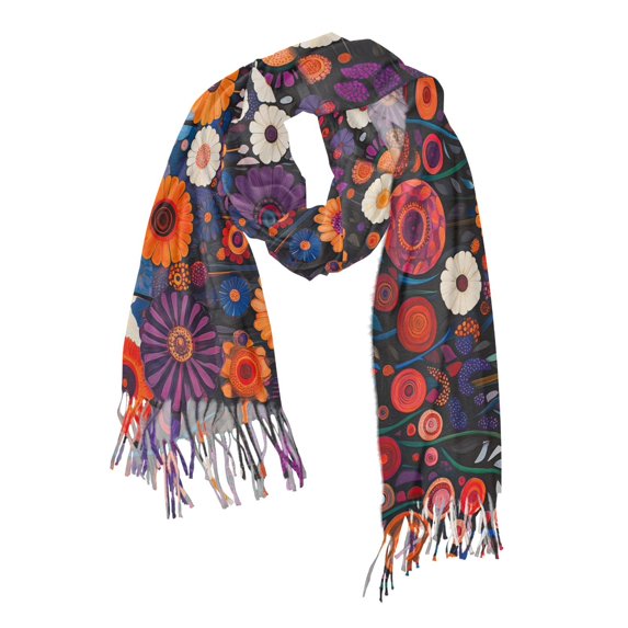 FORMRS Womens Scarf Winter Soft Long Big Warm Shawls Wrap Tassel Scarves, Purple Flowers