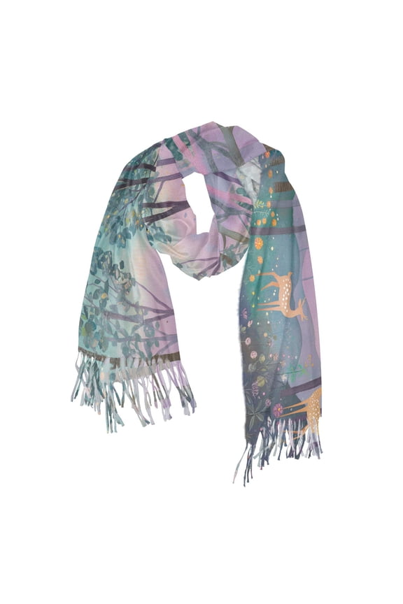 Womens Scarf Winter Soft Long Big Warm Shawls Wrap Tassel Scarves, Purple Forest Scene