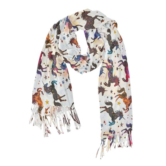 FORMRS Womens Scarf Winter Soft Long Big Warm Shawls Wrap Tassel Scarves, Rainbow Stars Pattern
