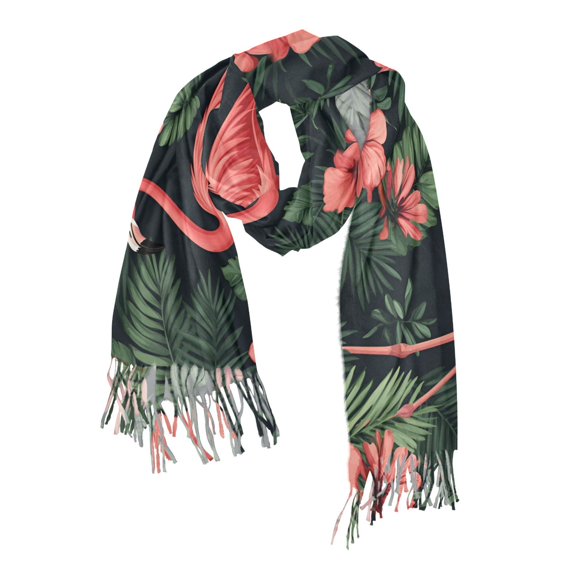 FORMRS Womens Scarf Winter Soft Long Big Warm Shawls Wrap Tassel Scarves, Red Flamingo Pattern