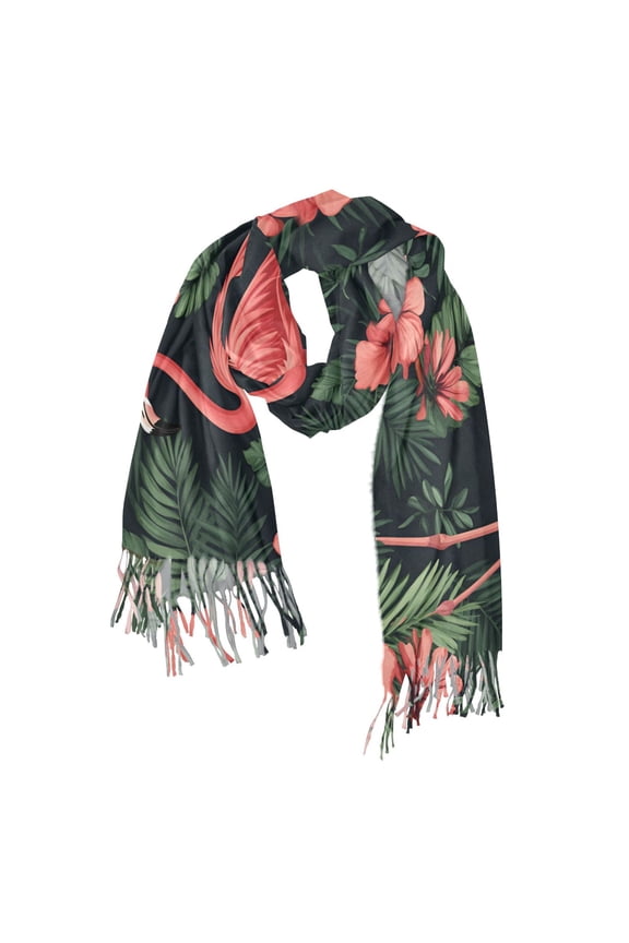 Womens Scarf Winter Soft Long Big Warm Shawls Wrap Tassel Scarves, Red Flamingo Pattern